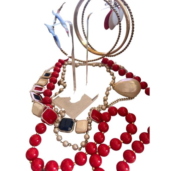 Vintage Red White Blue Enamel Hoops Pierced Earrings Patriotic Summer Democracy - Picture 7 of 11